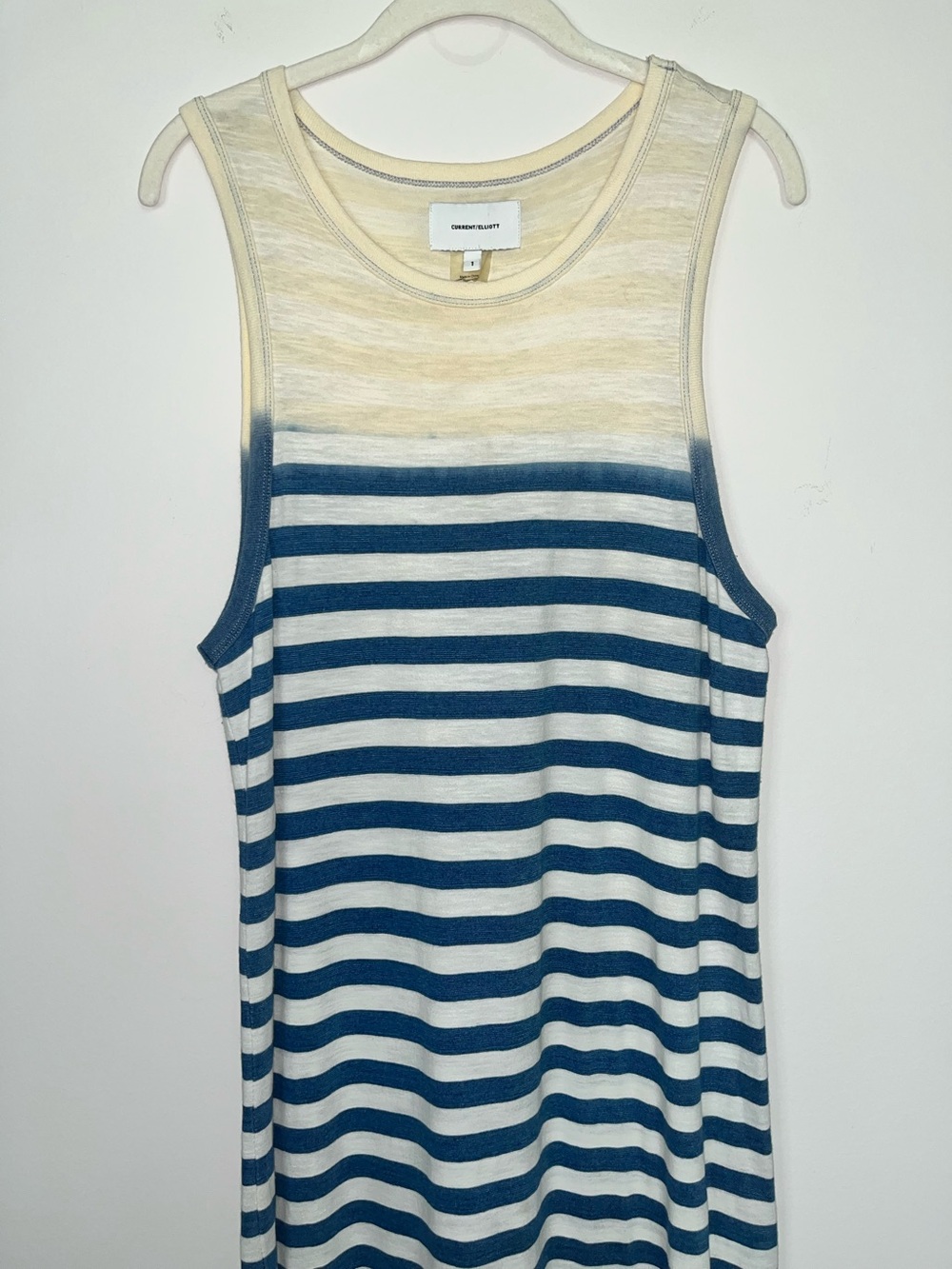 Current/Elliott The Perfect Muscle Tee Striped Maxi Dress Blue Cream Sz 1 Small - Picture 3 of 10